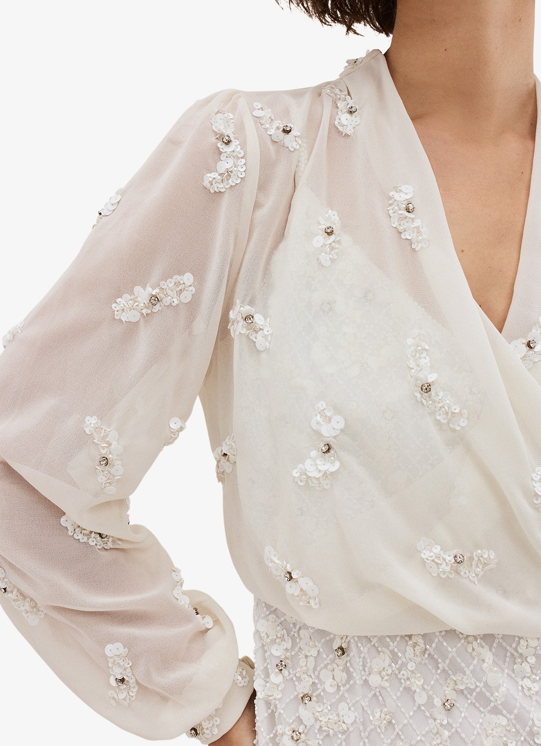 Phase Eight Alexia semi-transparante bolero met strass - detail 5 gebroken wit