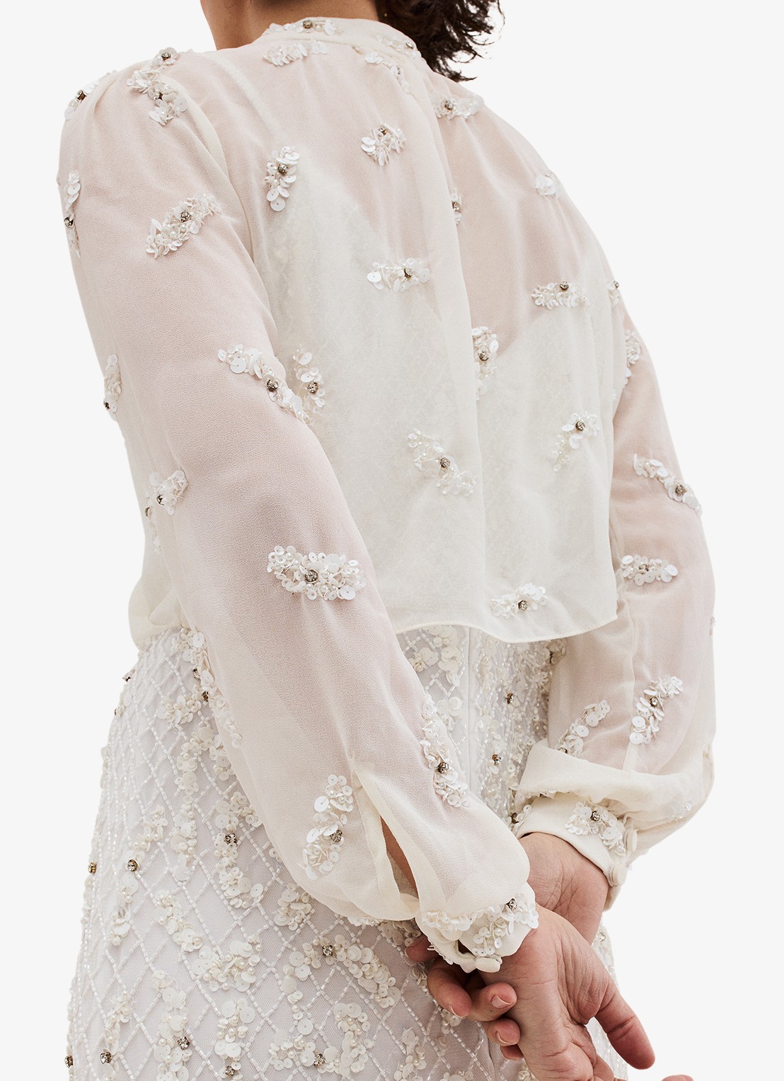 Phase Eight Alexia semi-transparante bolero met strass - detail 7 gebroken wit