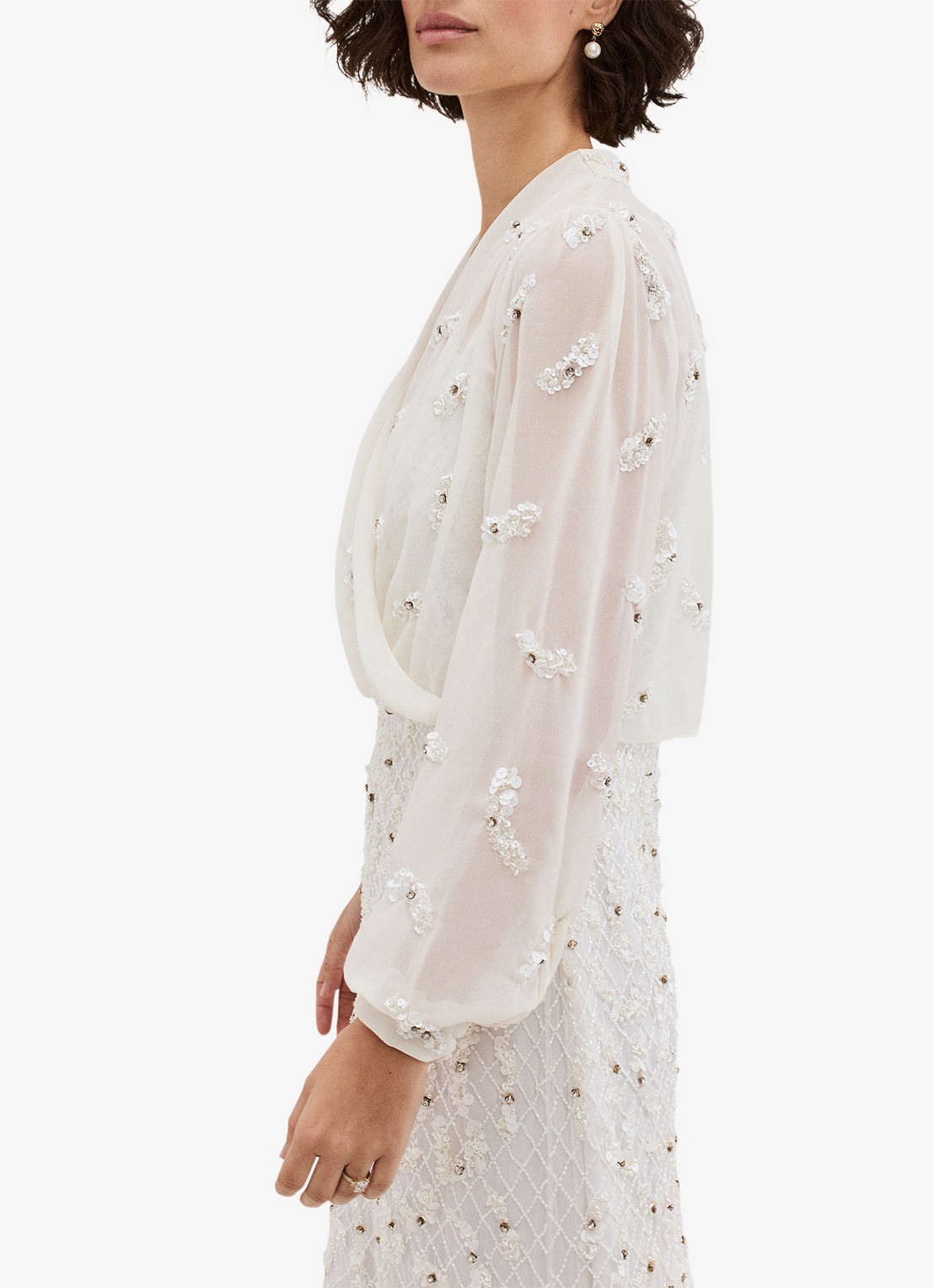Phase Eight Alexia semi-transparante bolero met strass - detail 8 gebroken wit