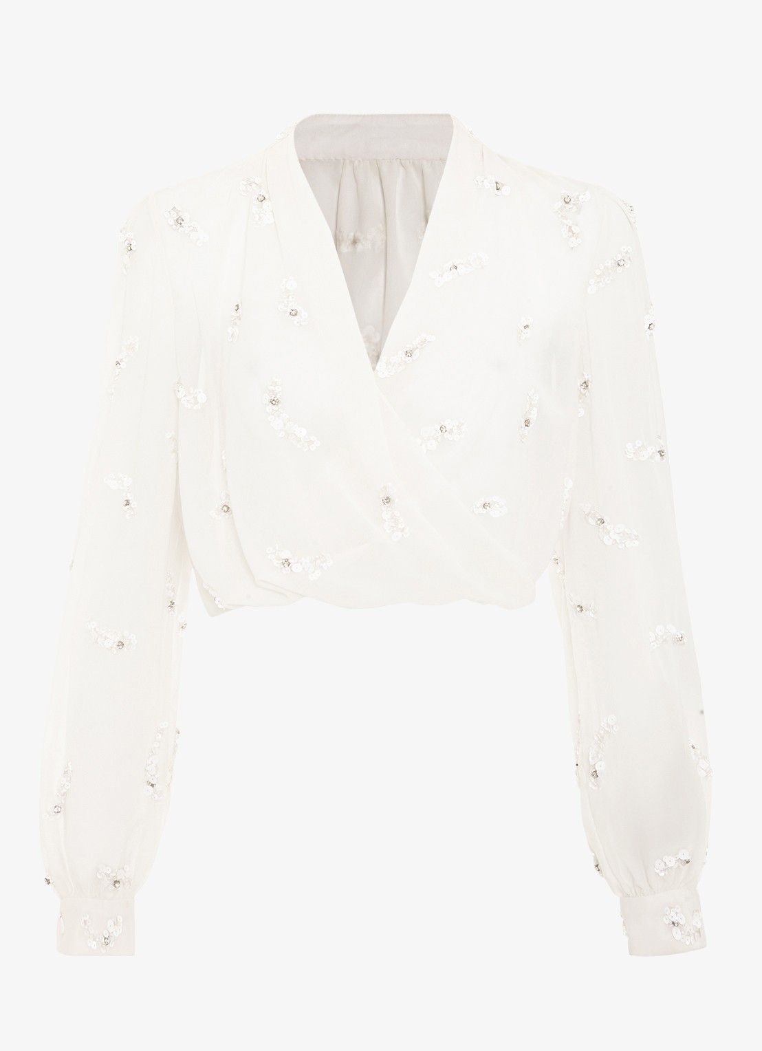 Phase Eight Alexia semi-transparante bolero met strass - voorkant 2 gebroken wit