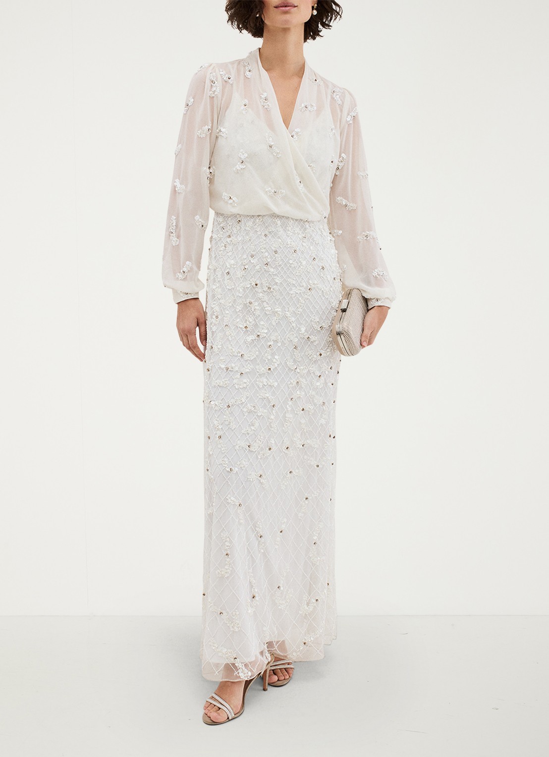 Phase Eight Alexia semi-transparante bolero met strass - voorkant 3 gebroken wit
