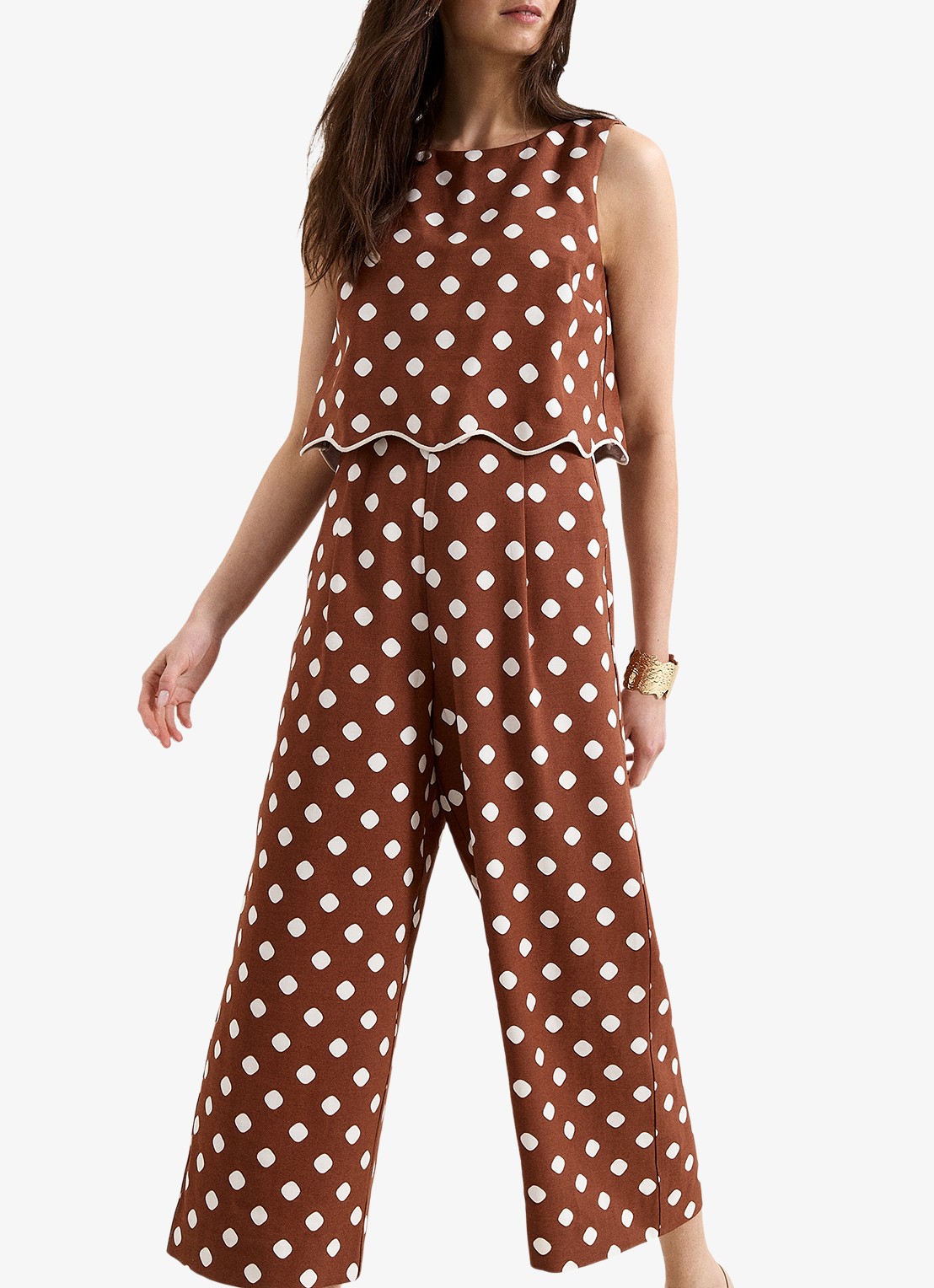 Phase Eight Alia loose fit jumpsuit met stippenprint - detail 3 bruin