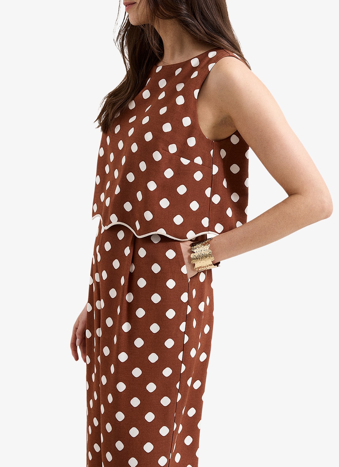Phase Eight Alia loose fit jumpsuit met stippenprint - detail 6 bruin