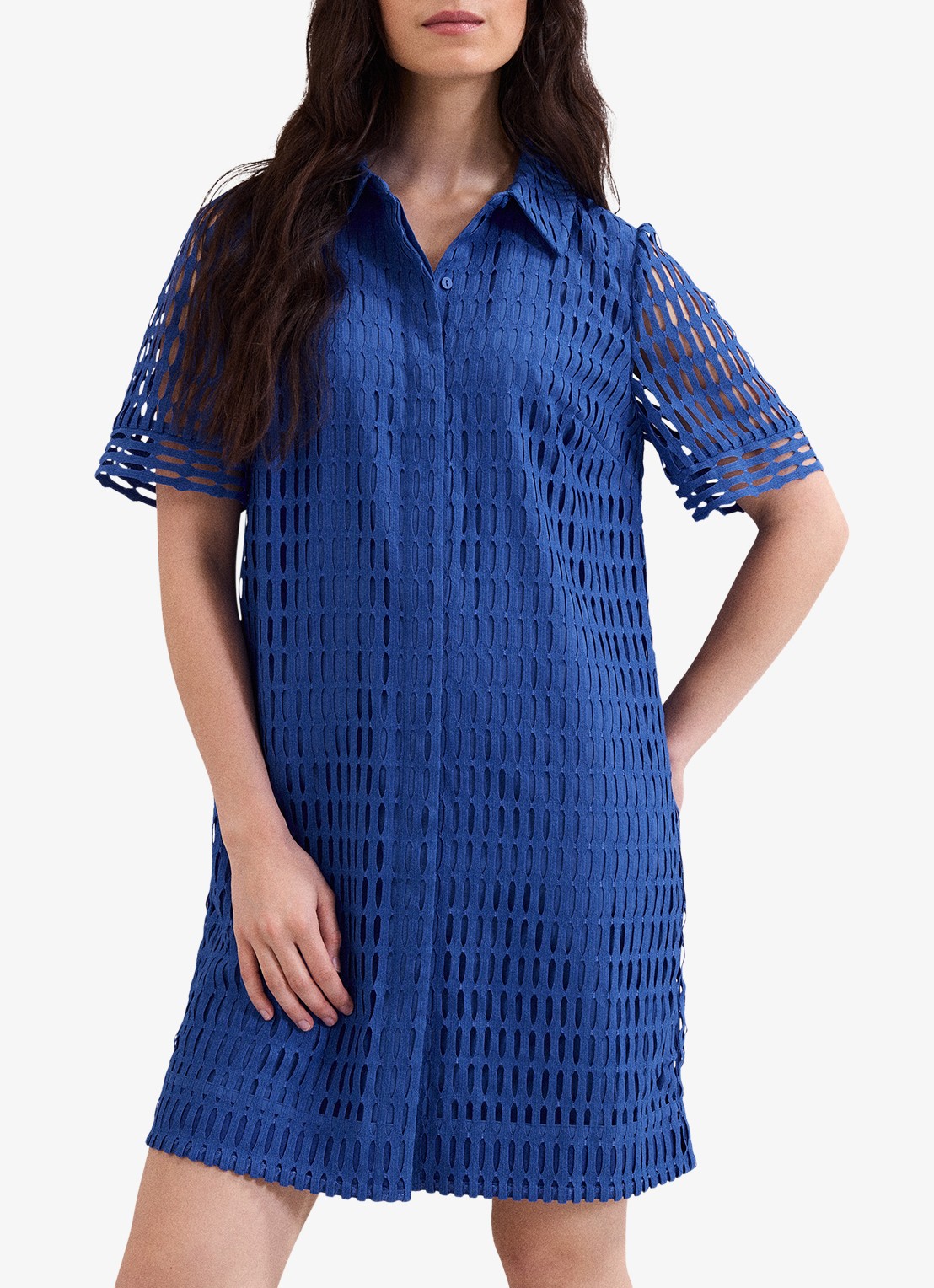 Phase Eight Alina mini jurk met opengewerkt dessin - detail blauw