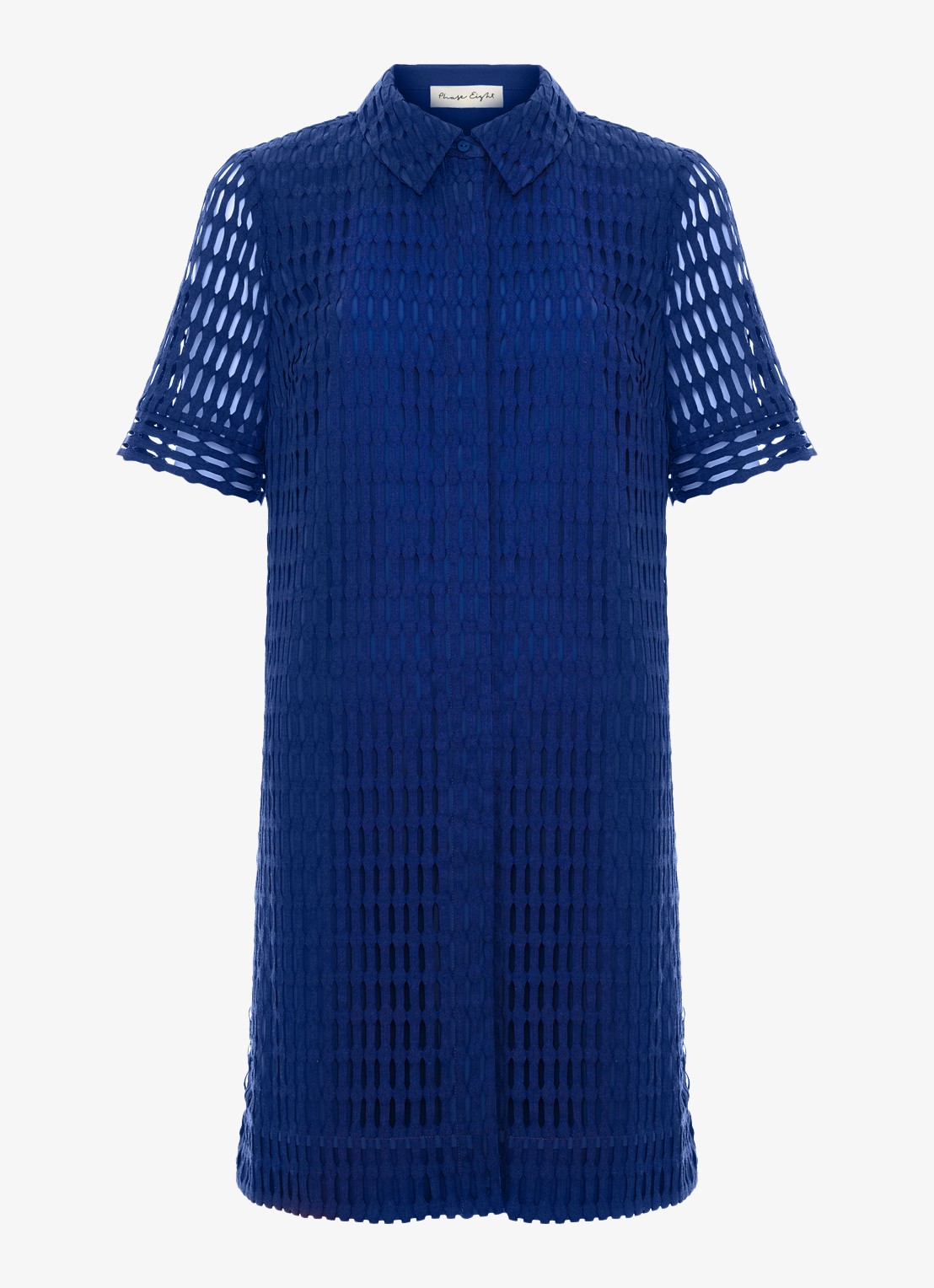 Phase Eight Alina mini jurk met opengewerkt dessin - voorkant 6 blauw