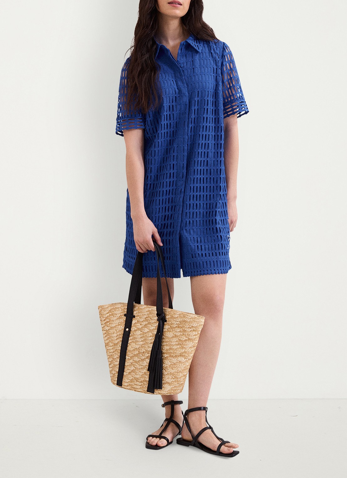 Phase Eight Alina mini jurk met opengewerkt dessin - voorkant 7 blauw