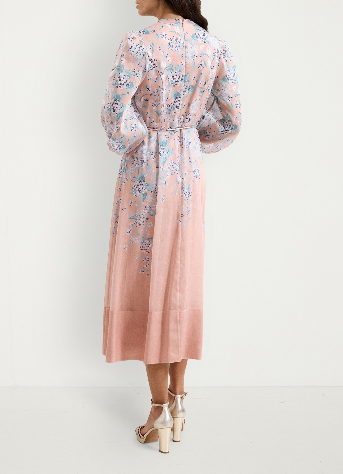Phase Eight Alison midi jurk in linnenblend met bloemenprint - achterkant 7 oudroze
