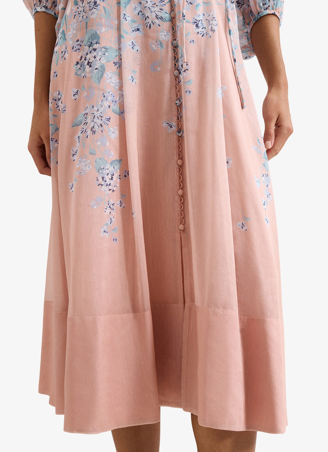 Phase Eight Alison midi jurk in linnenblend met bloemenprint - detail 5 oudroze