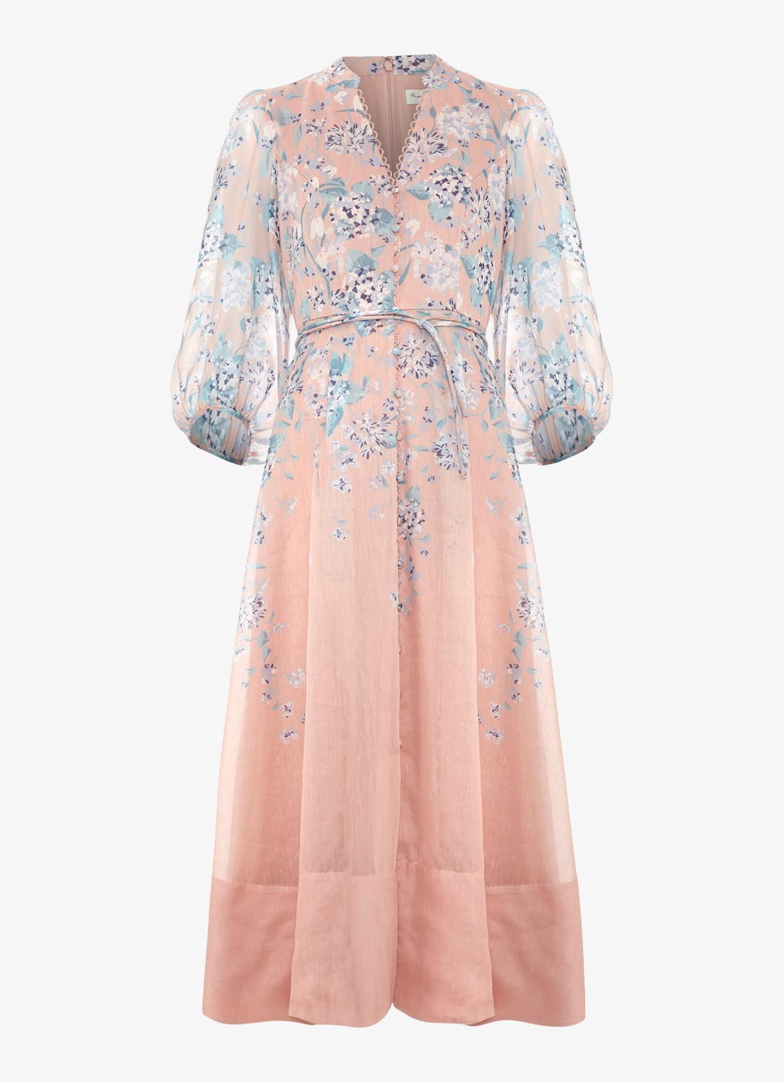 Phase Eight Alison midi jurk in linnenblend met bloemenprint - voorkant oudroze