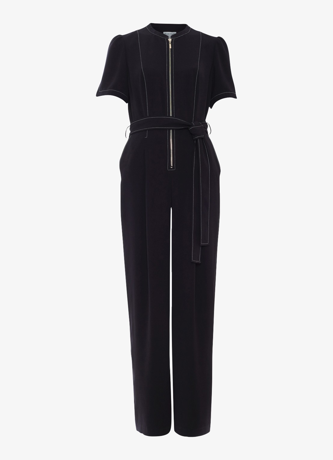 Phase Eight Alix wide fit jumpsuit met strikceintuur - voorkant 7 zwart