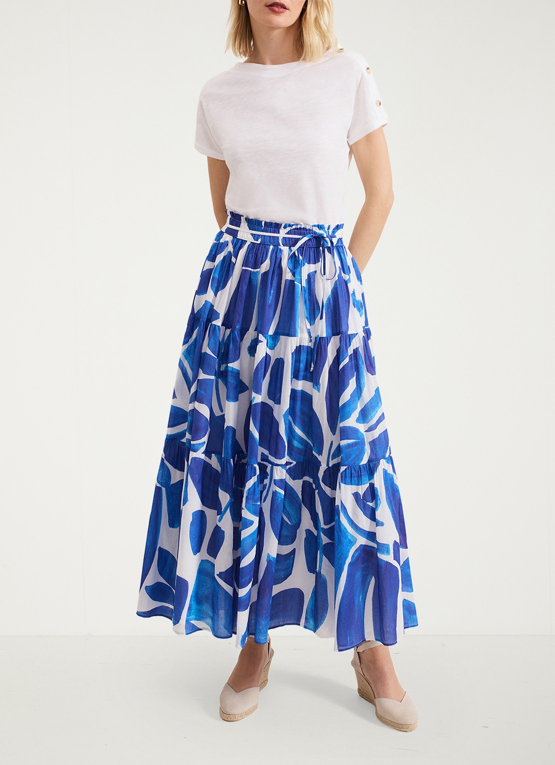 Phase Eight Alva midi rok met print - voorkant 2 donkerblauw