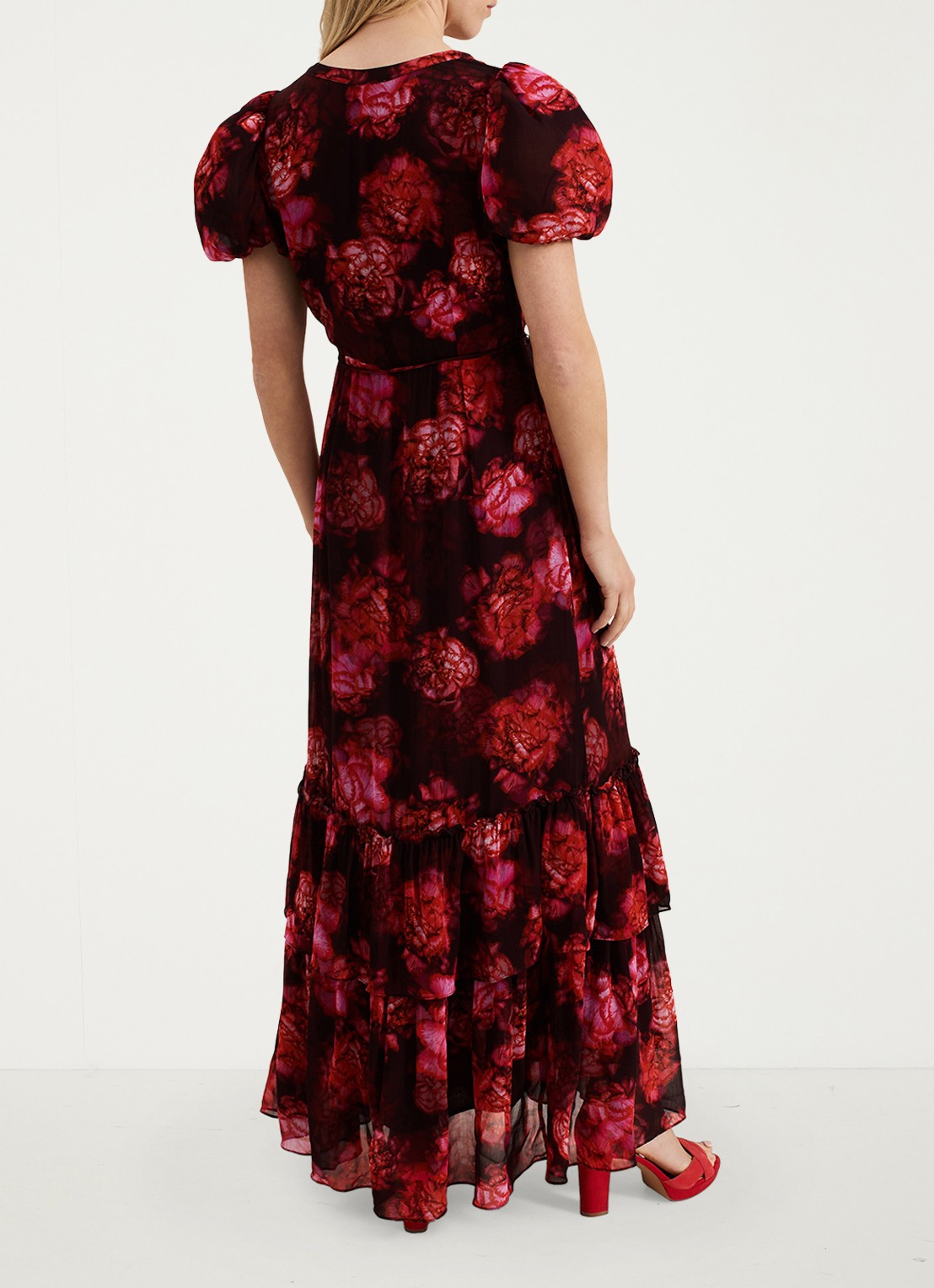 Phase Eight Amaris maxi blousejurk met bloemenprint en strikceintuur - achterkant 8 rood