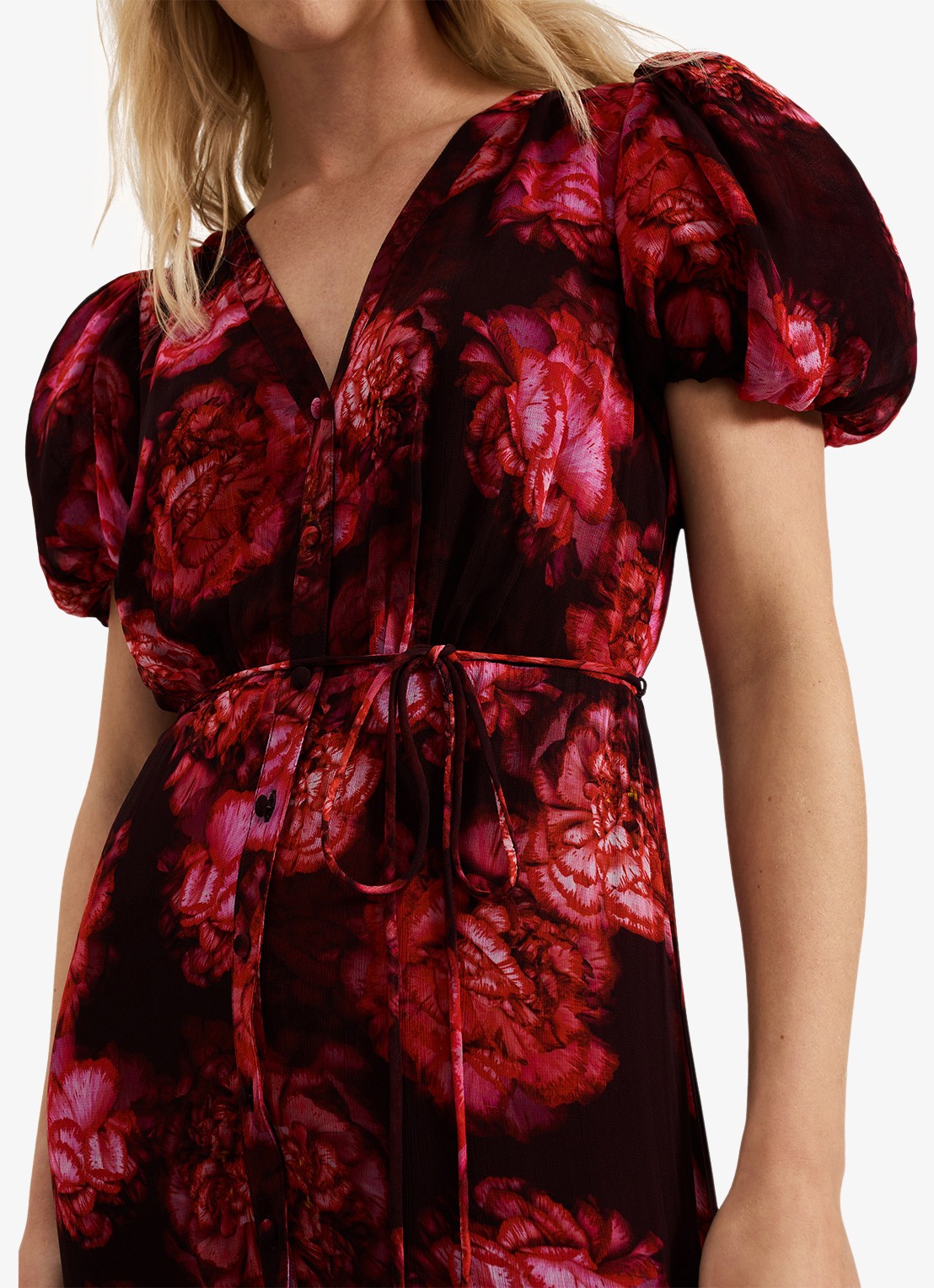 Phase Eight Amaris maxi blousejurk met bloemenprint en strikceintuur - detail 4 rood