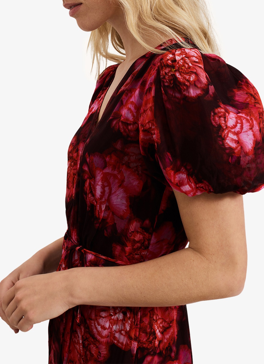 Phase Eight Amaris maxi blousejurk met bloemenprint en strikceintuur - detail 5 rood