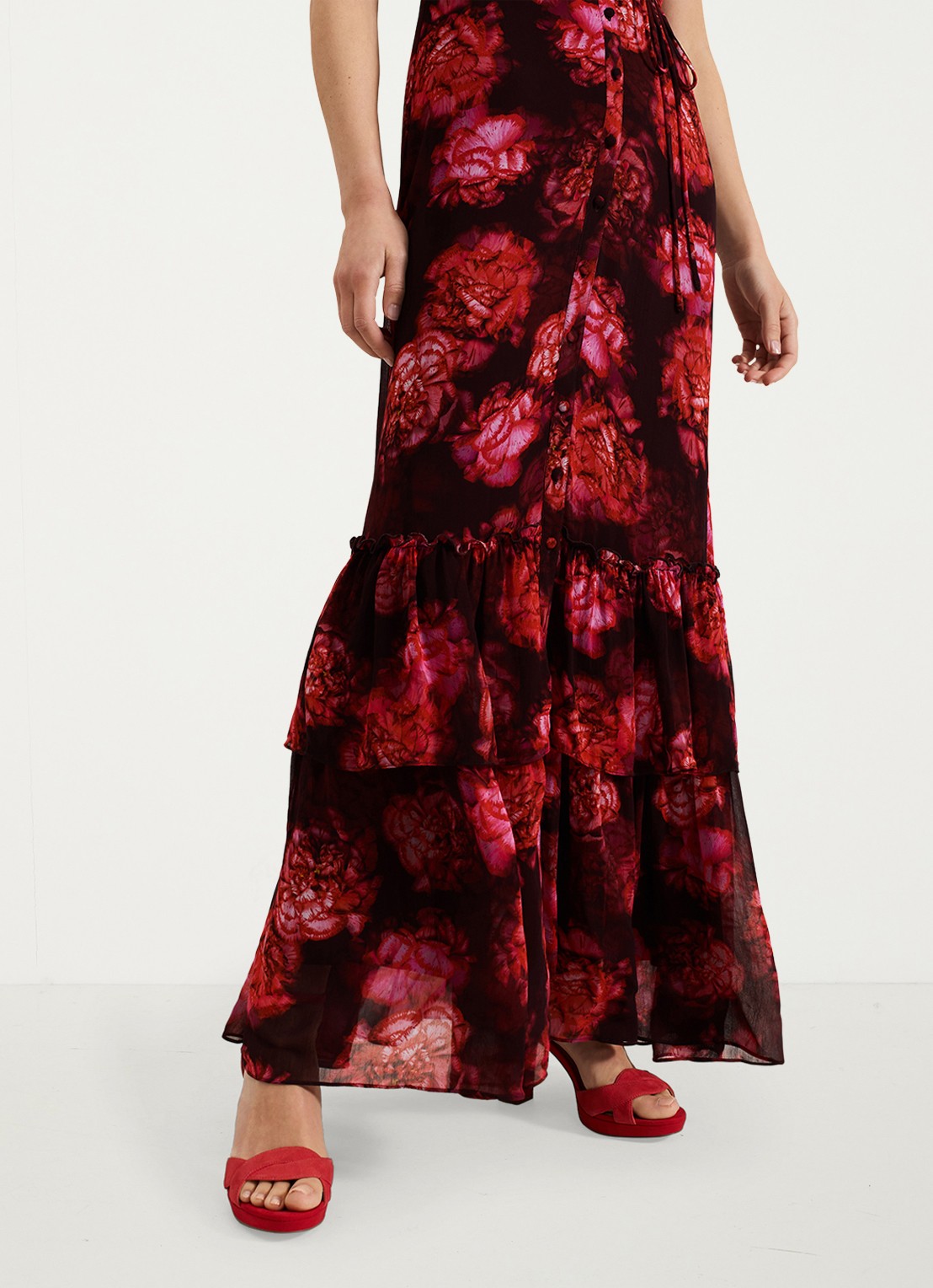 Phase Eight Amaris maxi blousejurk met bloemenprint en strikceintuur - detail 6 rood