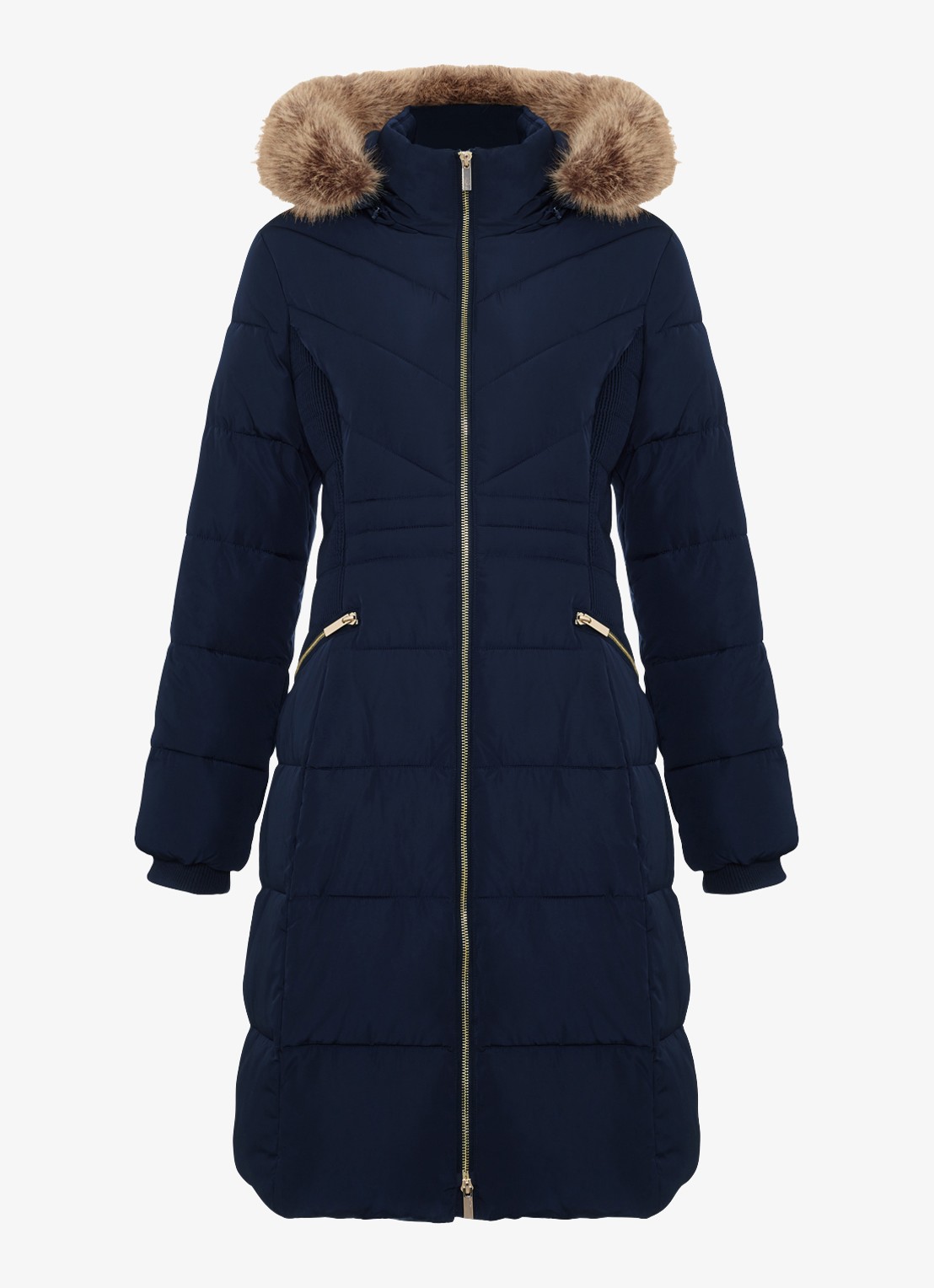 Phase Eight Amber midi gewatteerde parka met afneembare capuchon - voorkant 6 blauw