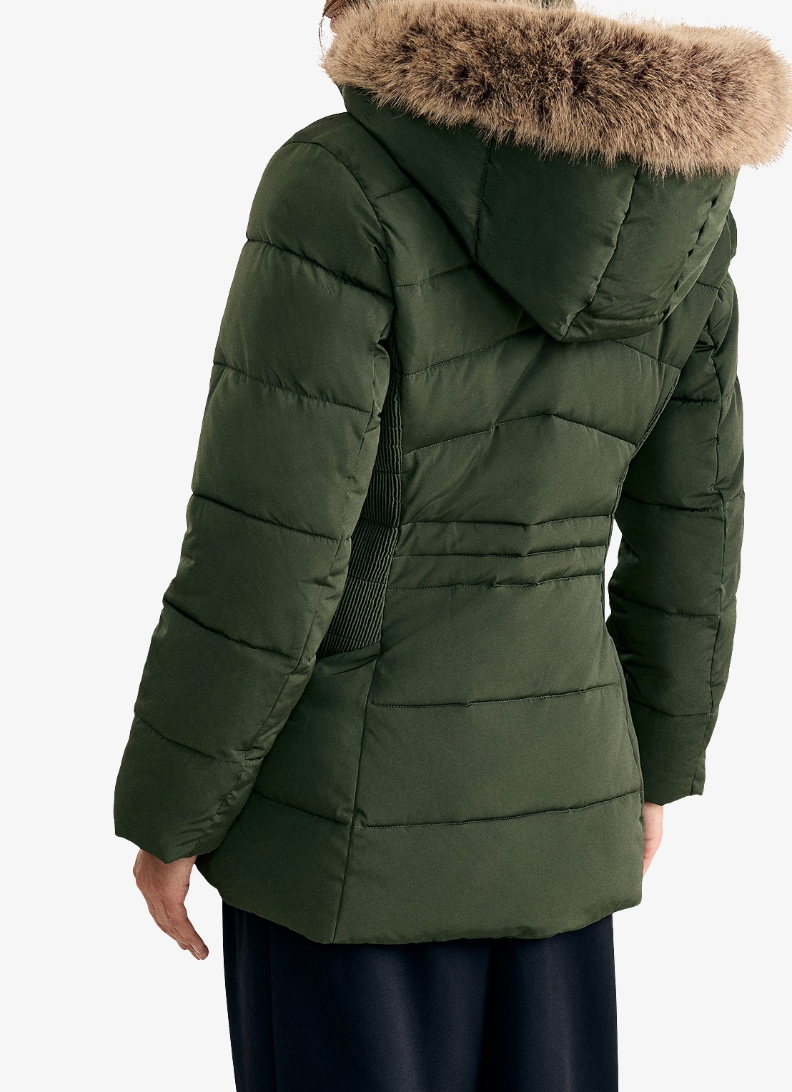 Phase Eight Amber mini gewatteerde parka met afneembare capuchon - achterkant 8 donkergroen