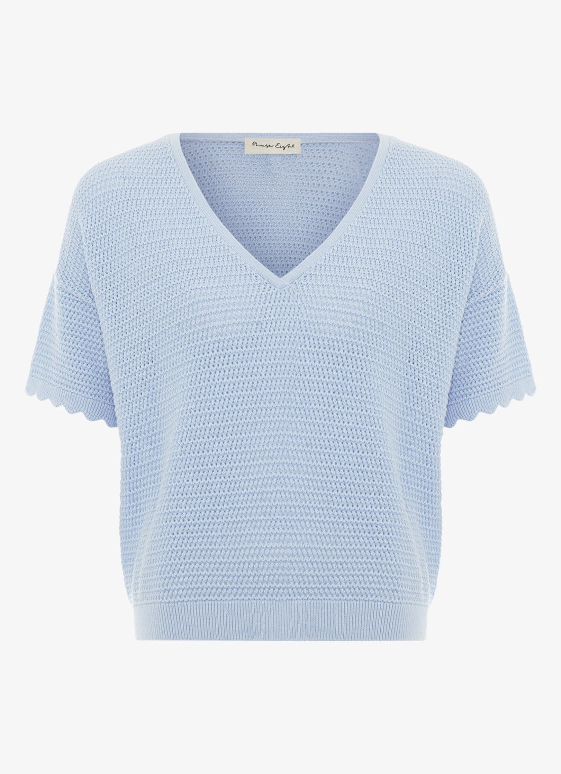 Phase Eight Amira grofgebreide top met V-hals - voorkant 2 lichtblauw