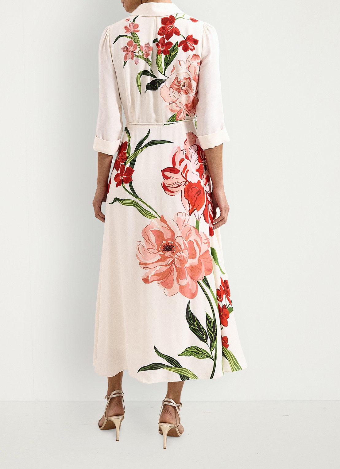 Phase Eight Anabella maxi blousejurk met bloemenprint - achterkant 3 gebroken wit