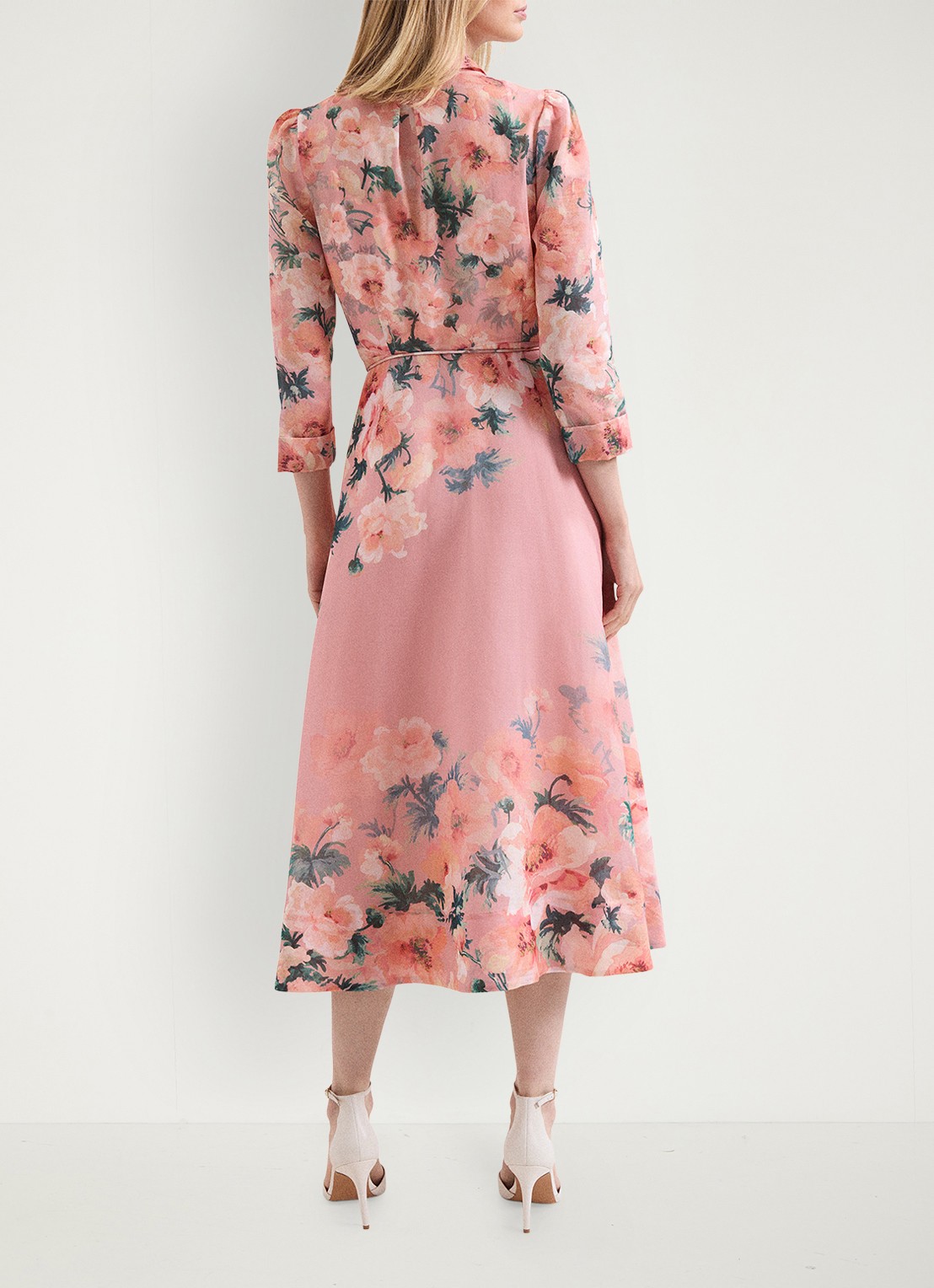 Phase Eight Anabella midi jurk met bloemenprint - achterkant 8 oudroze