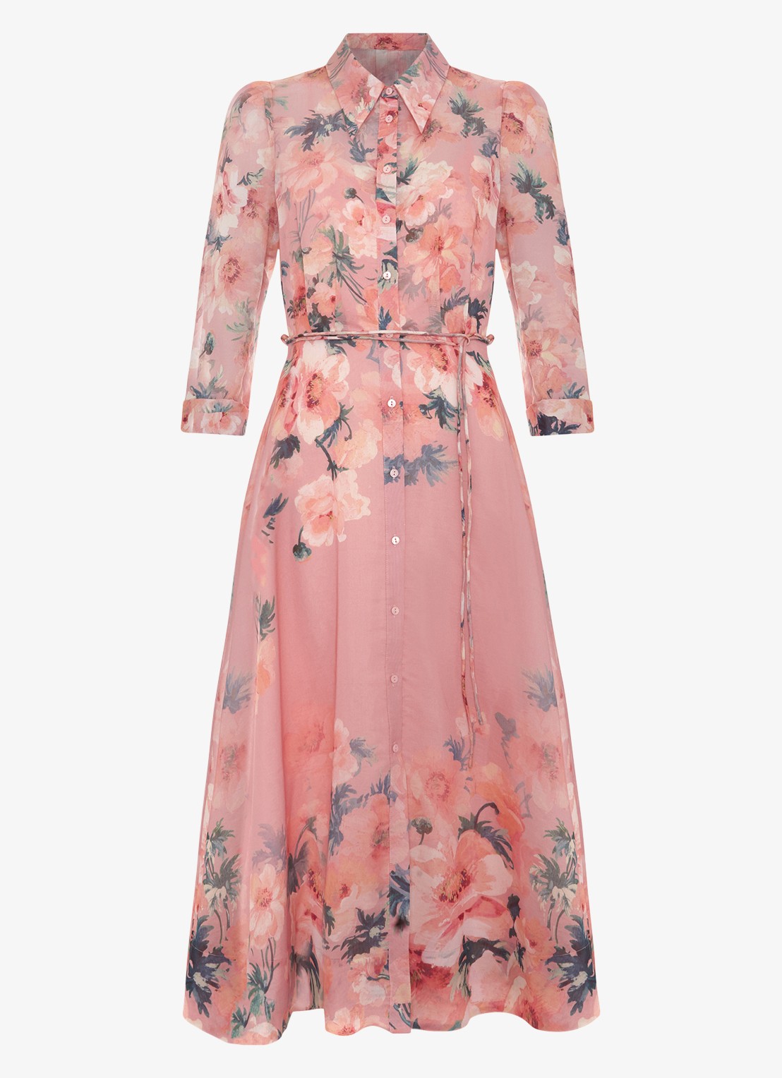 Phase Eight Anabella midi jurk met bloemenprint - voorkant oudroze