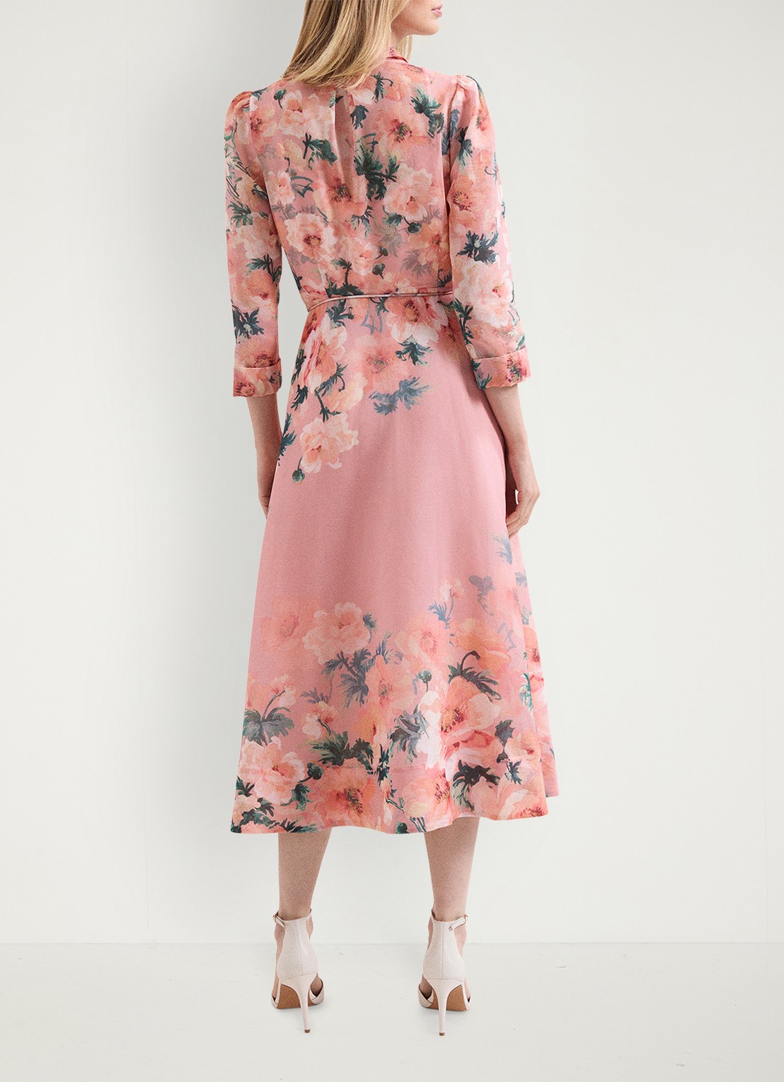 Phase Eight Anabella midi jurk met bloemenprint - achterkant oudroze