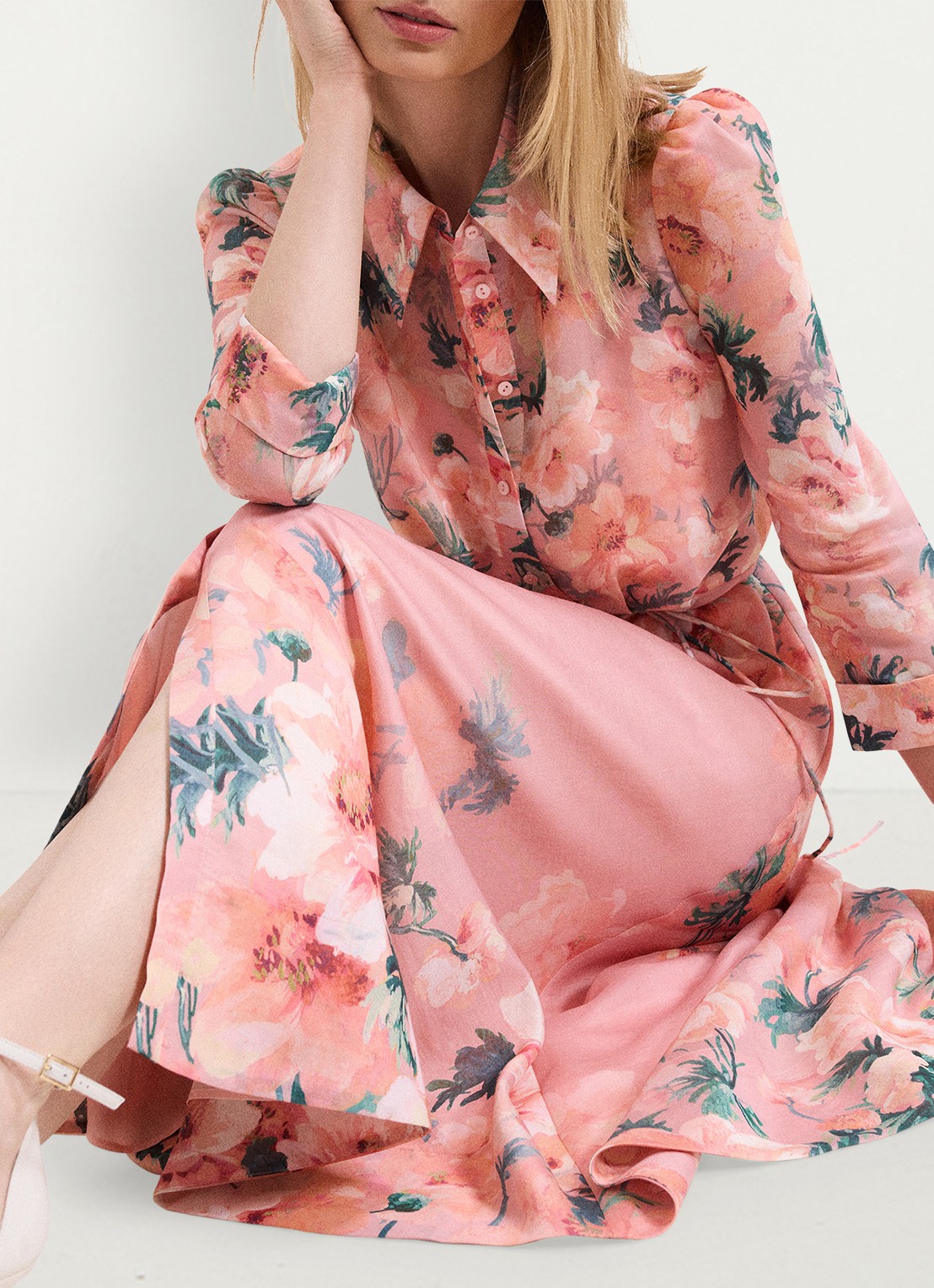Phase Eight Anabella midi jurk met bloemenprint - detail 5 oudroze