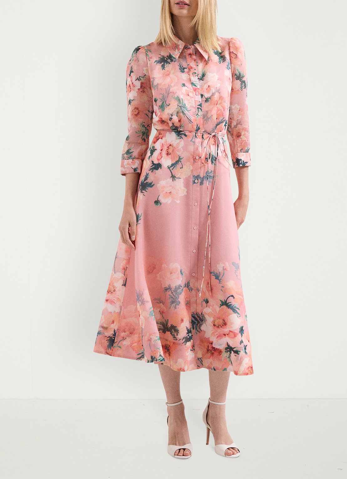 Phase Eight Anabella midi jurk met bloemenprint - voorkant 3 oudroze