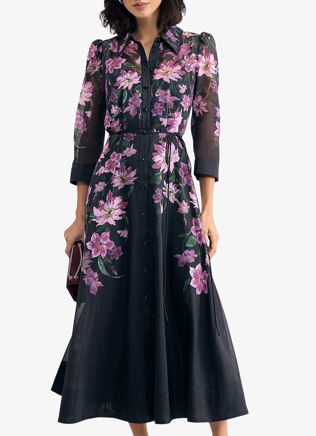 Phase Eight Anabelle maxi blousejurk met bloemenprint - detail 4 zwart