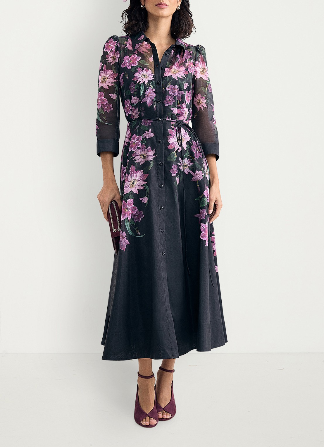 Phase Eight Anabelle maxi blousejurk met bloemenprint - voorkant 2 zwart