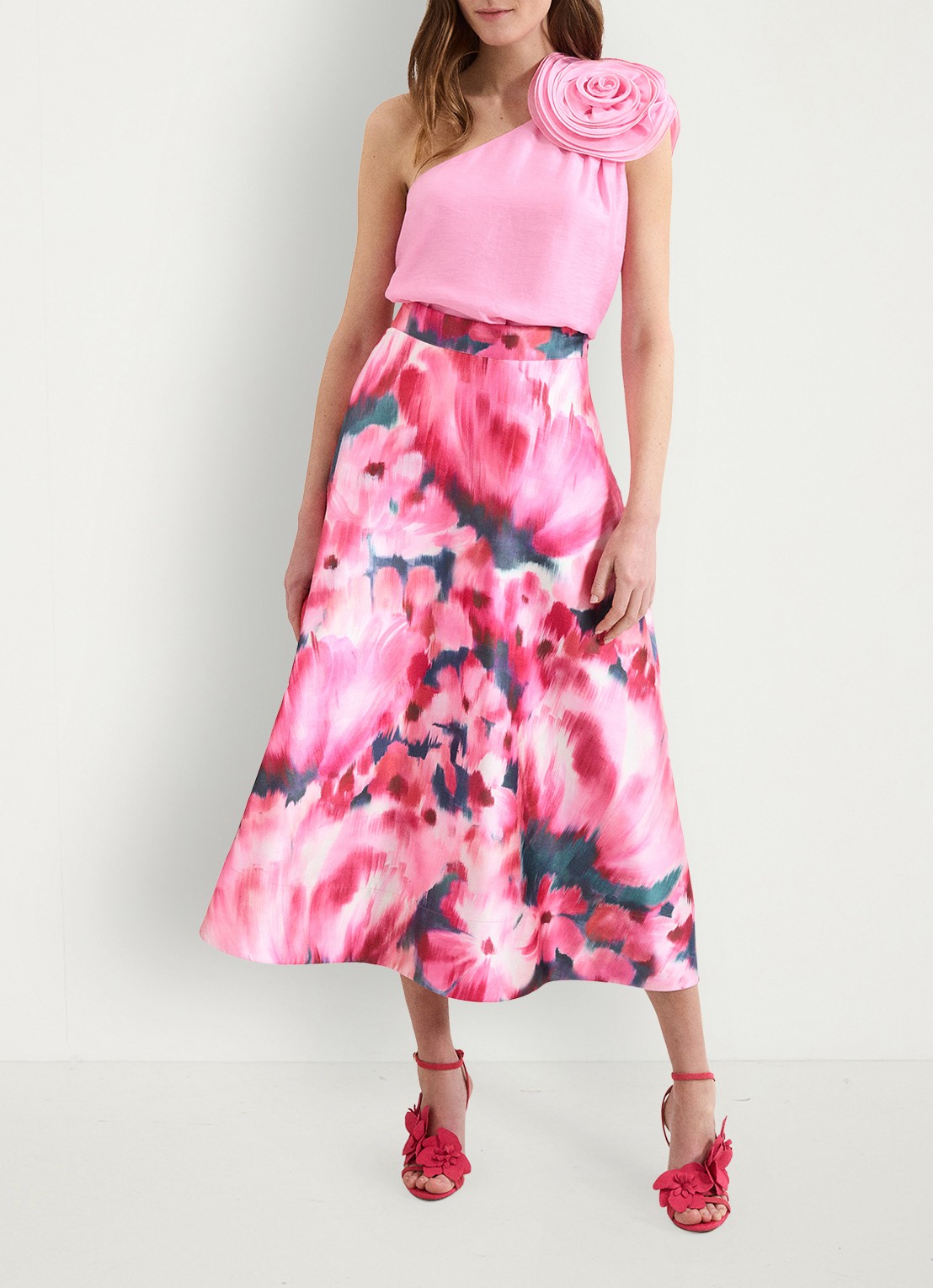Phase Eight Angelina top in linnenblend met asymmetrische hals - voorkant 3 roze