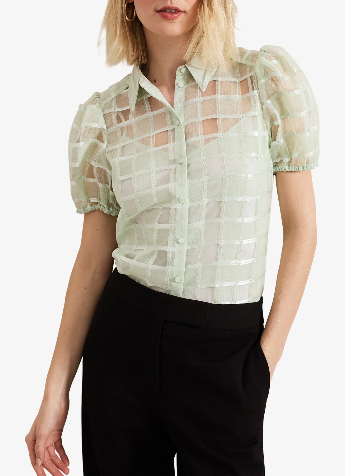 Phase Eight Angie semi-transparante blouse met ruitdessin - detail 4 lindegroen