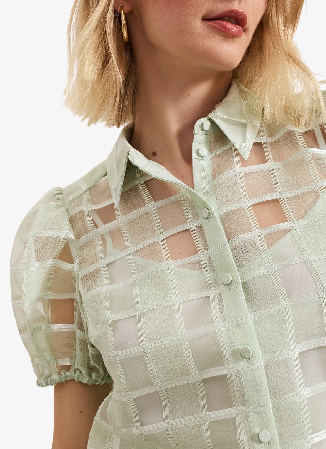 Phase Eight Angie semi-transparante blouse met ruitdessin - detail 5 lindegroen