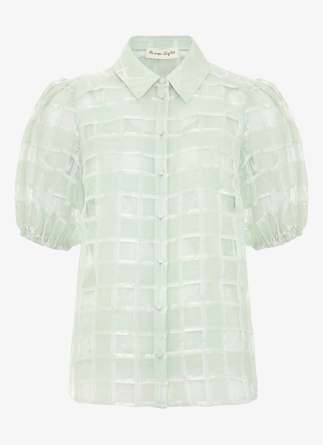 Phase Eight Angie semi-transparante blouse met ruitdessin - voorkant 2 lindegroen