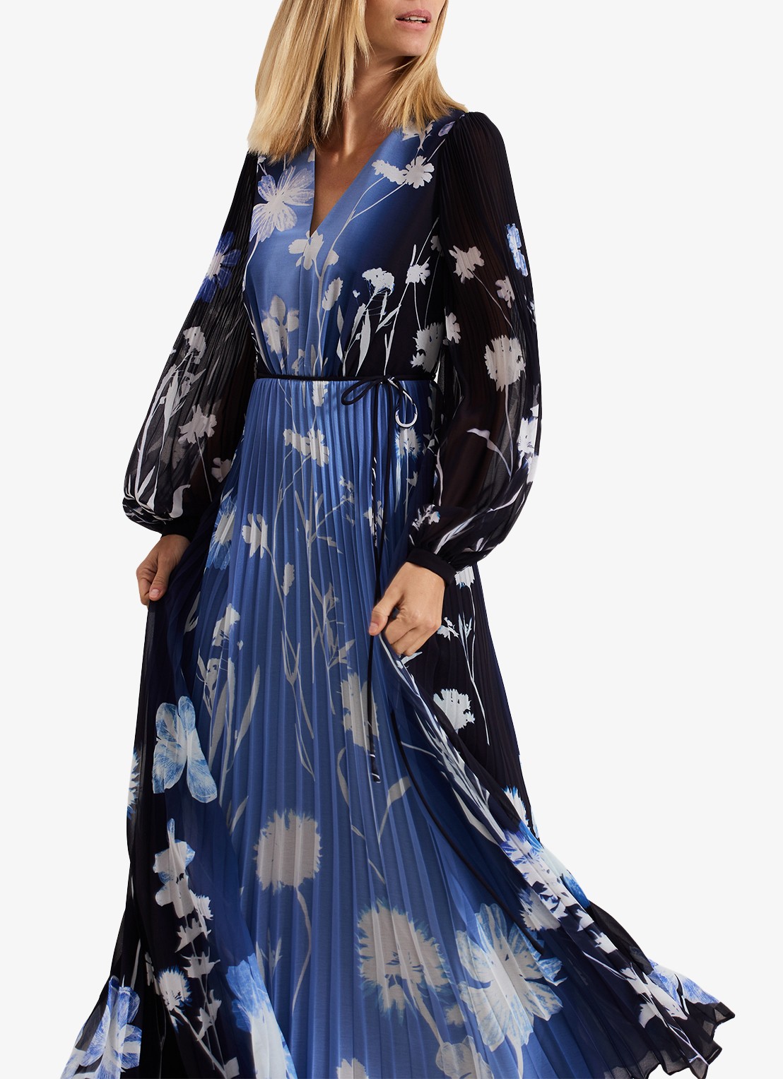 Phase Eight Annie maxi jurk met bloemenprint - detail 6 donkerblauw