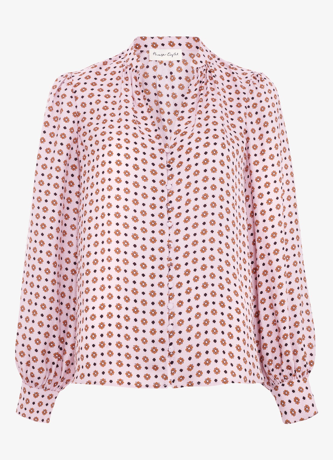 Phase Eight Arabella blouse met V-hals en grafische print - voorkant 6 oudroze