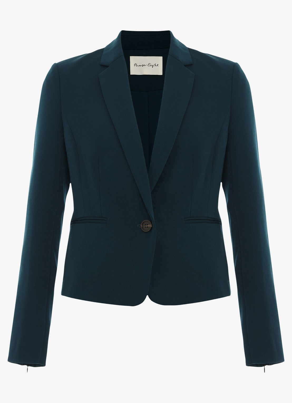 Phase Eight Arabella cropped blazer met paspelzakken - voorkant donkergroen