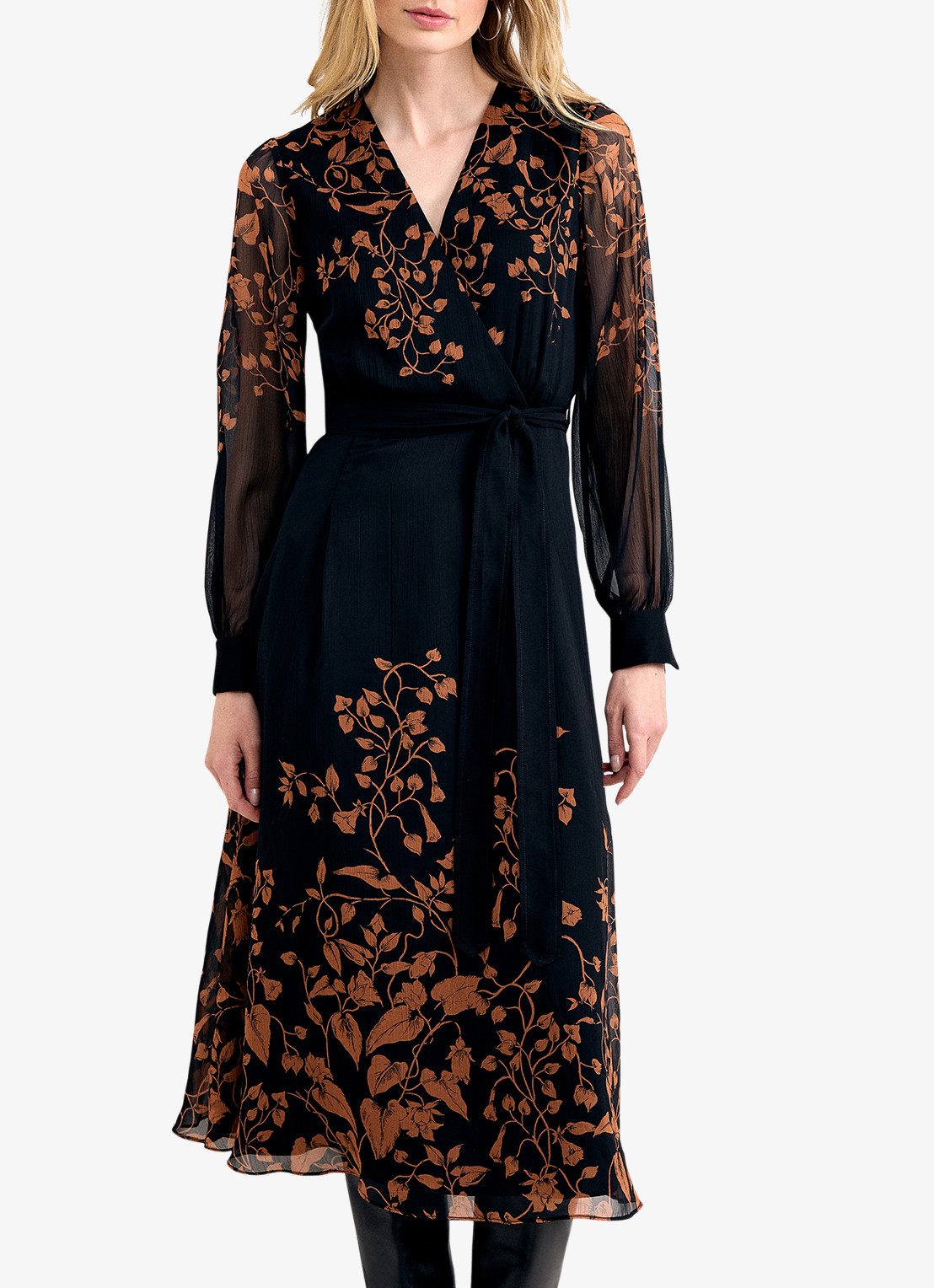 Phase Eight Arema midi wikkeljurk met bloemenprint - detail zwart
