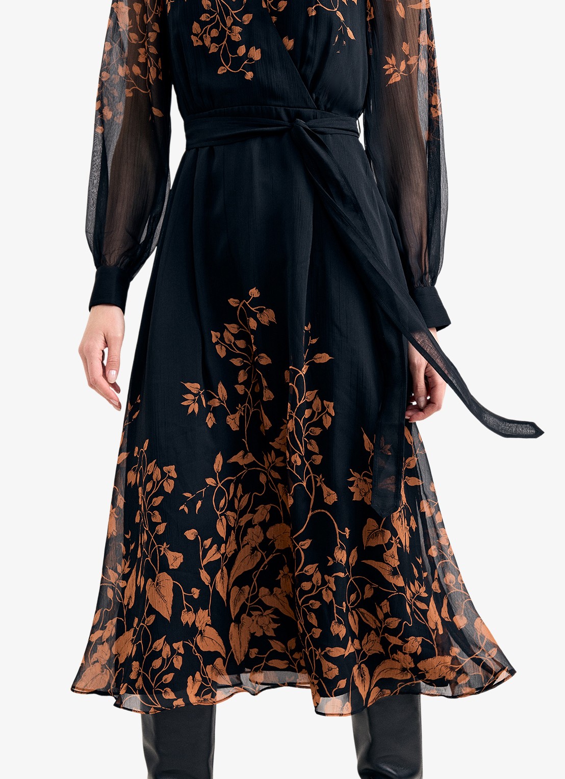 Phase Eight Arema midi wikkeljurk met bloemenprint - detail 3 zwart