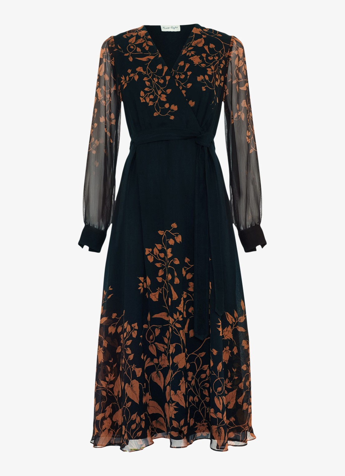 Phase Eight Arema midi wikkeljurk met bloemenprint - voorkant 6 zwart