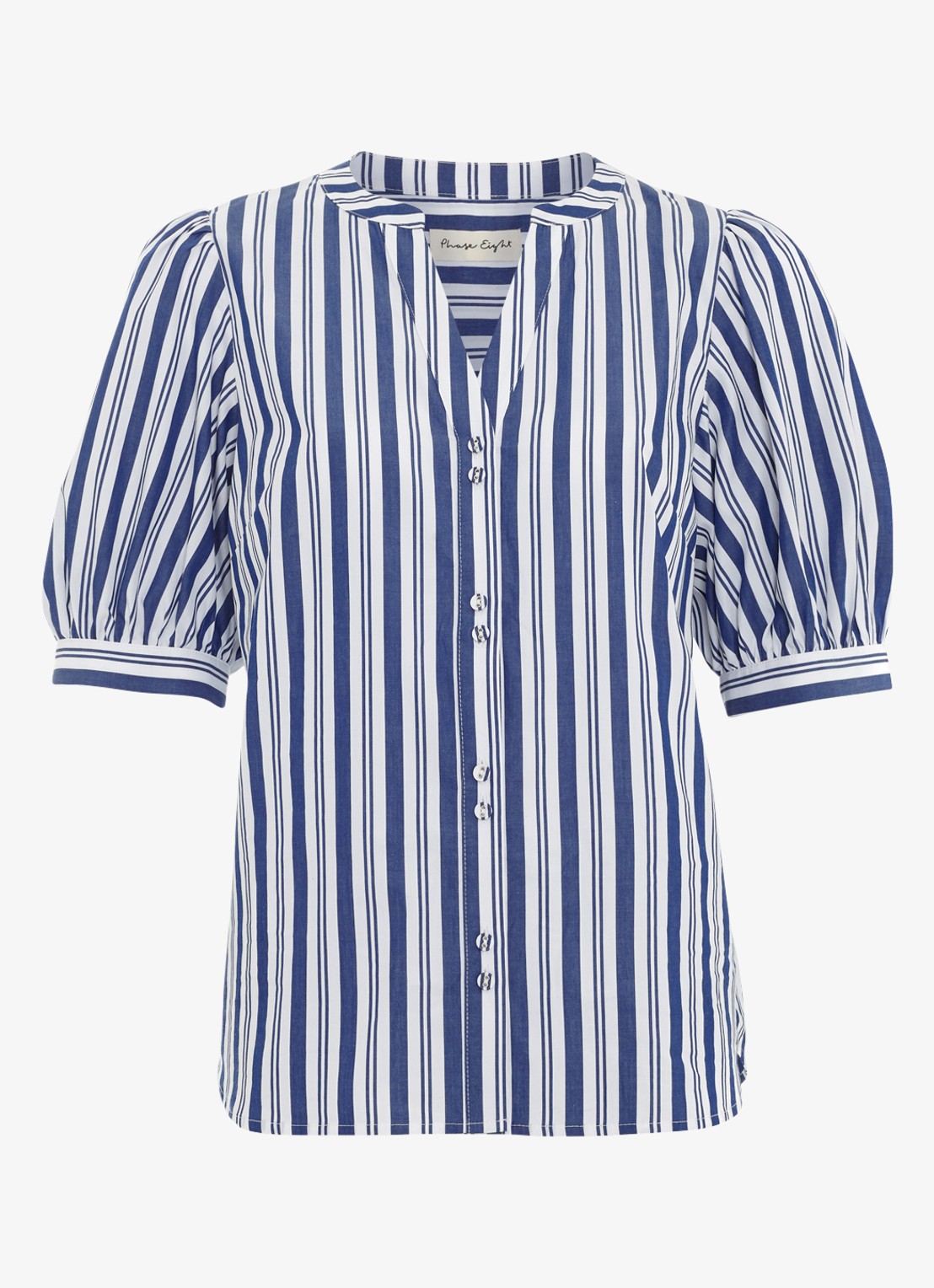 Phase Eight Ariana blouse met streepprint en pofmouw - voorkant 2 donkerblauw