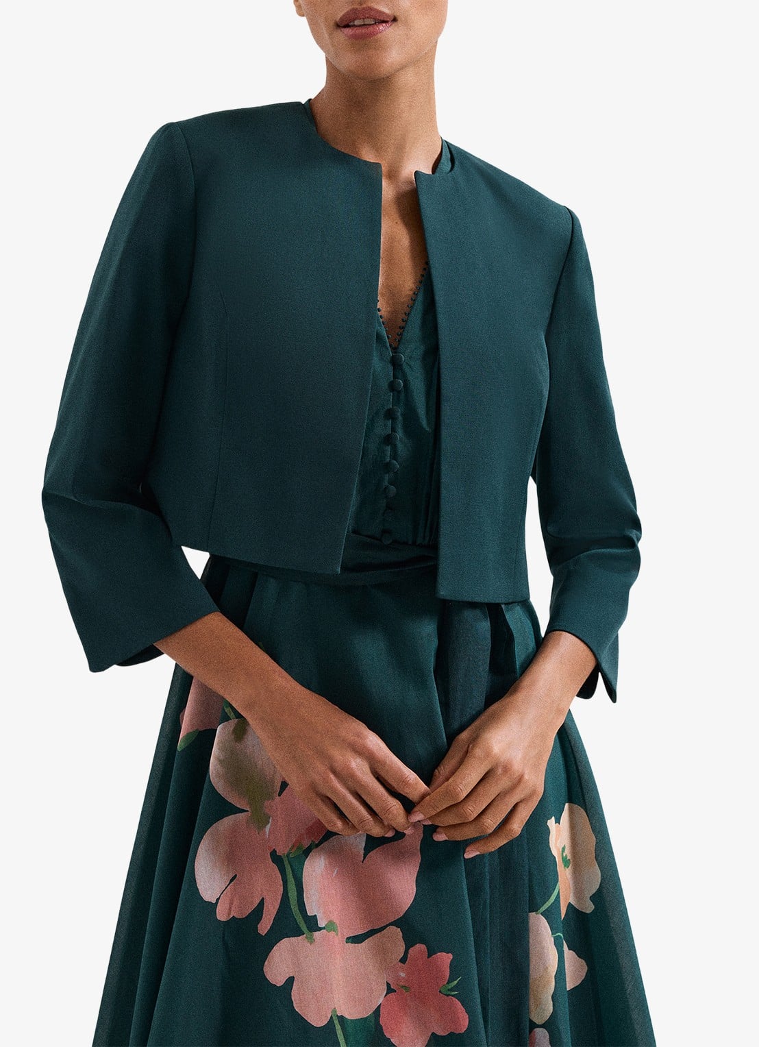 Phase Eight Arlette bolero met schoudervulling - detail zeegroen