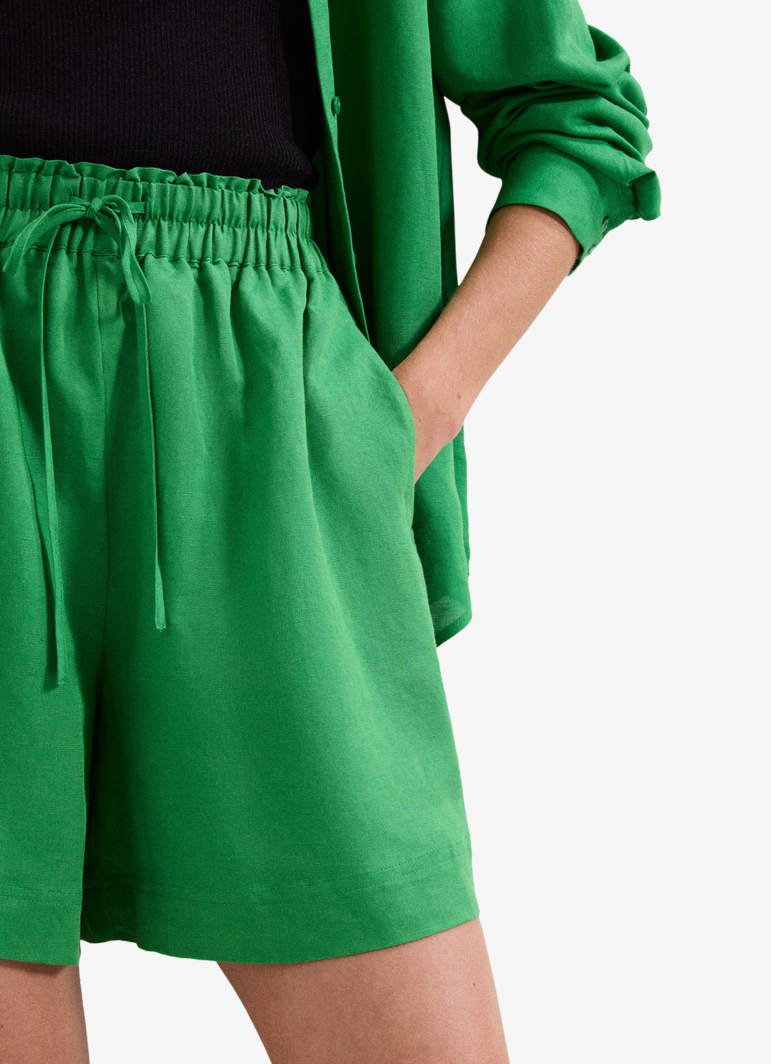 Phase Eight Arnie loose fit korte broek in linnenblend  - detail 2 groen