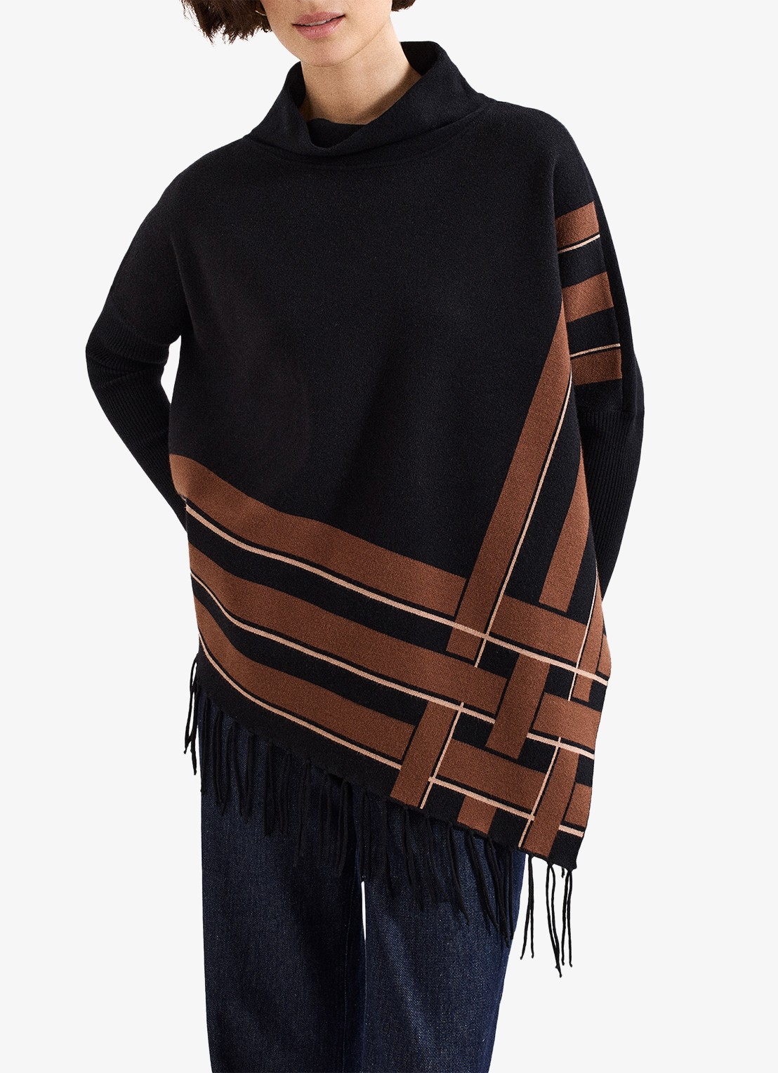 Phase Eight Athena poncho met franjes  - detail 4 zwart