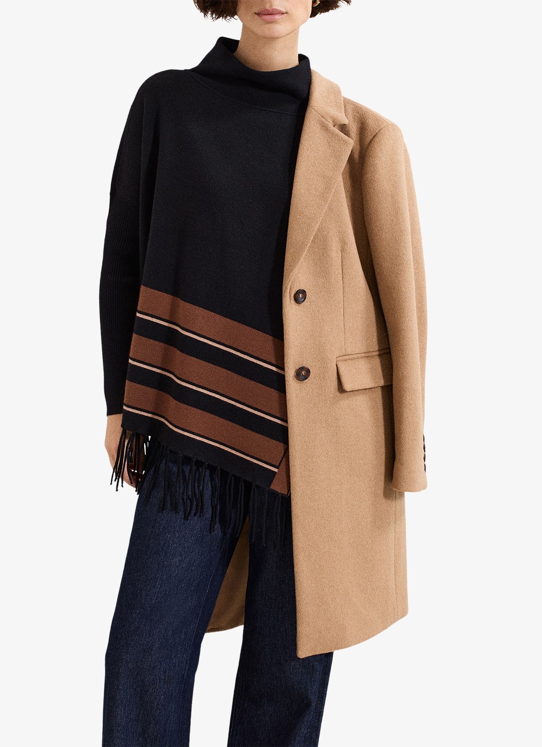 Phase Eight Athena poncho met franjes  - detail 7 zwart