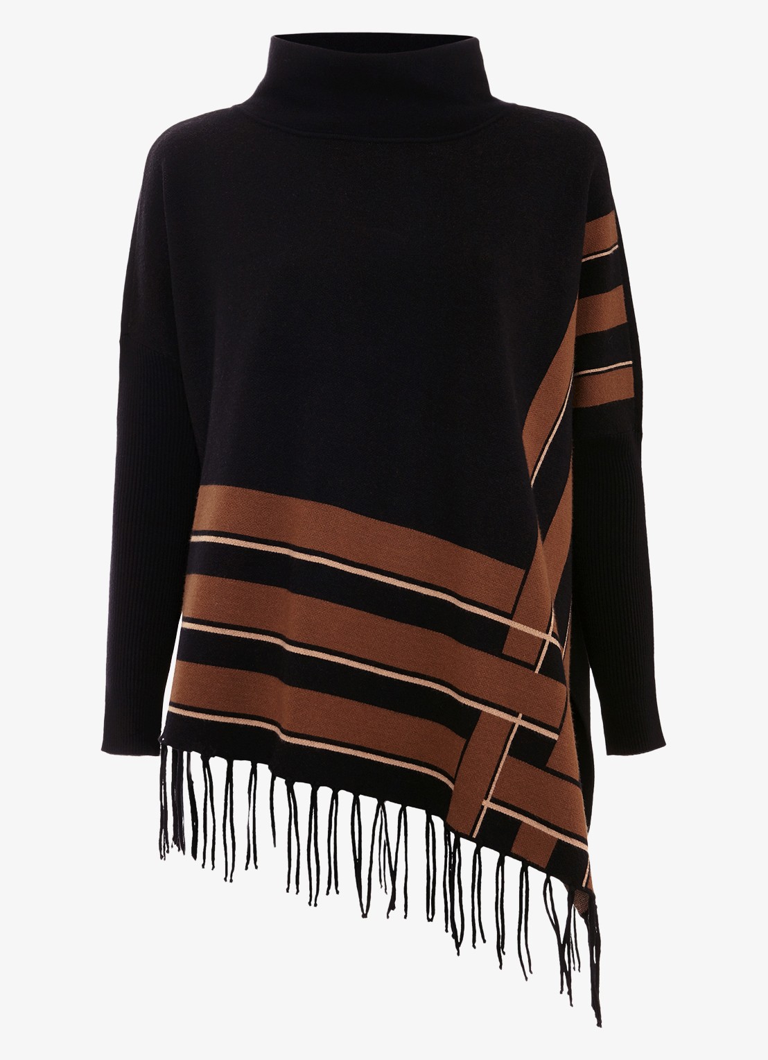 Phase Eight Athena poncho met franjes  - voorkant zwart