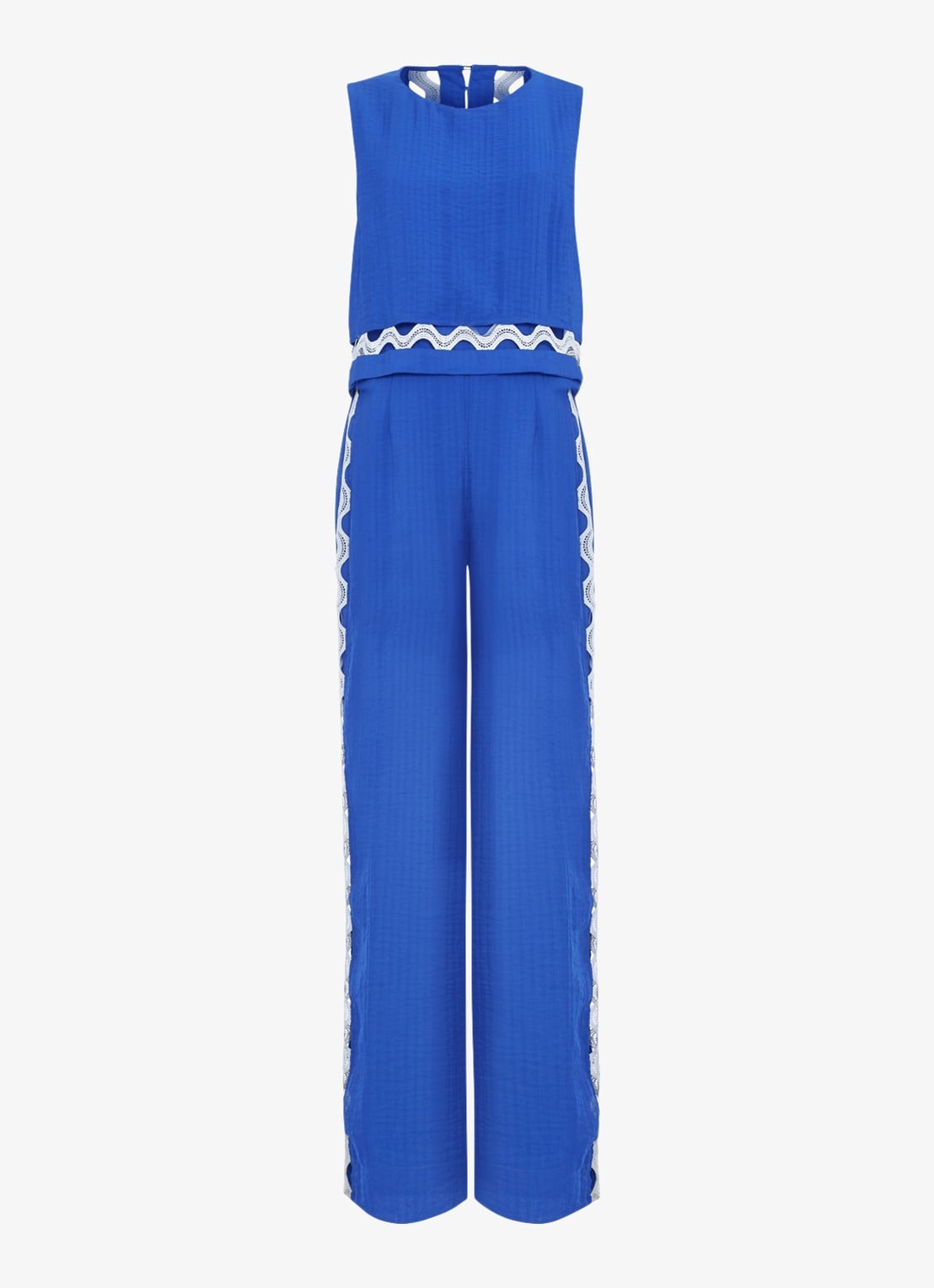 Phase Eight Aubrey wide fit jumpsuit met borduring - voorkant blauw