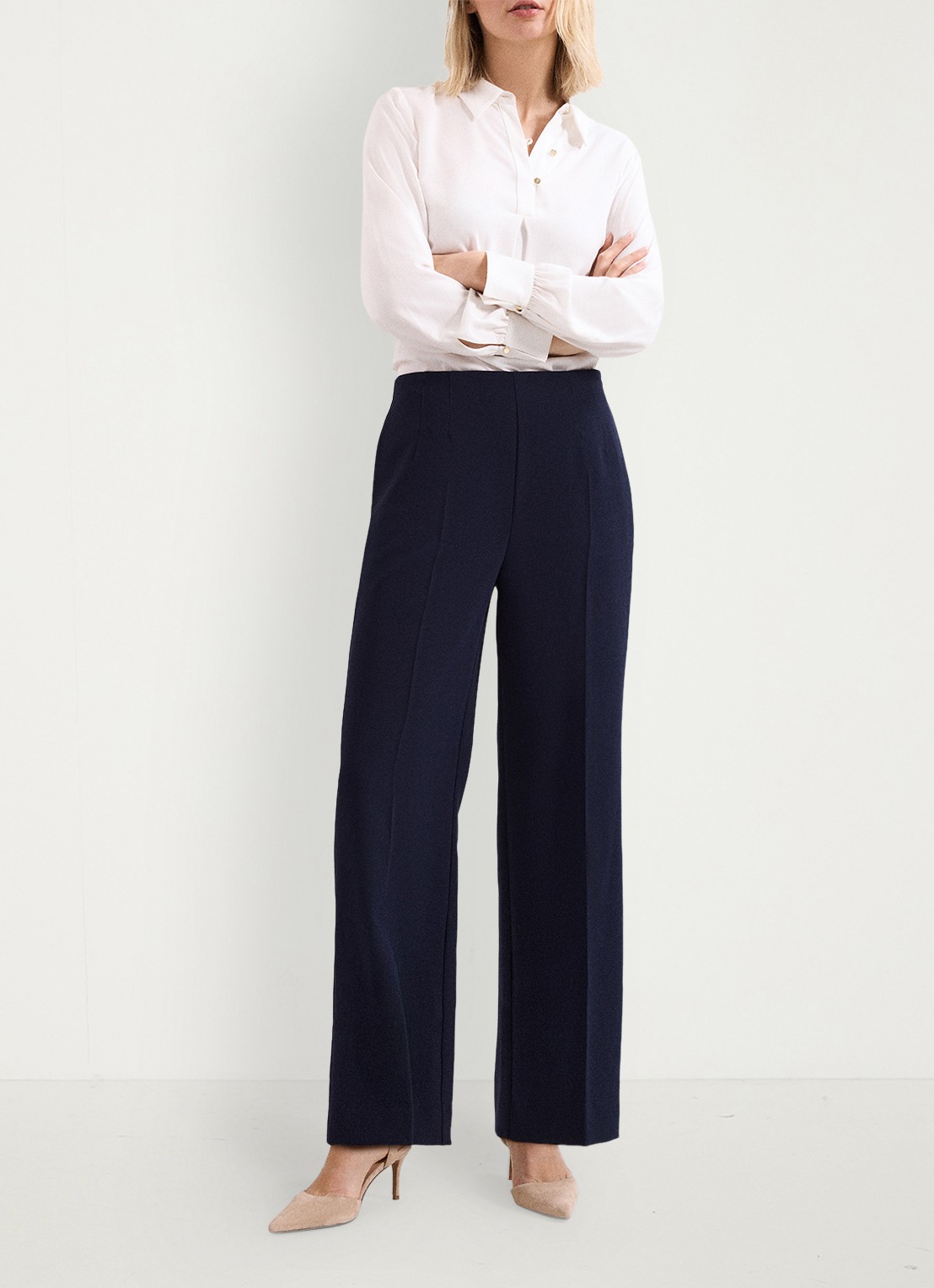 Phase Eight Aubrie high waist loose fit pantalon met steekzakken - voorkant 2 blauw