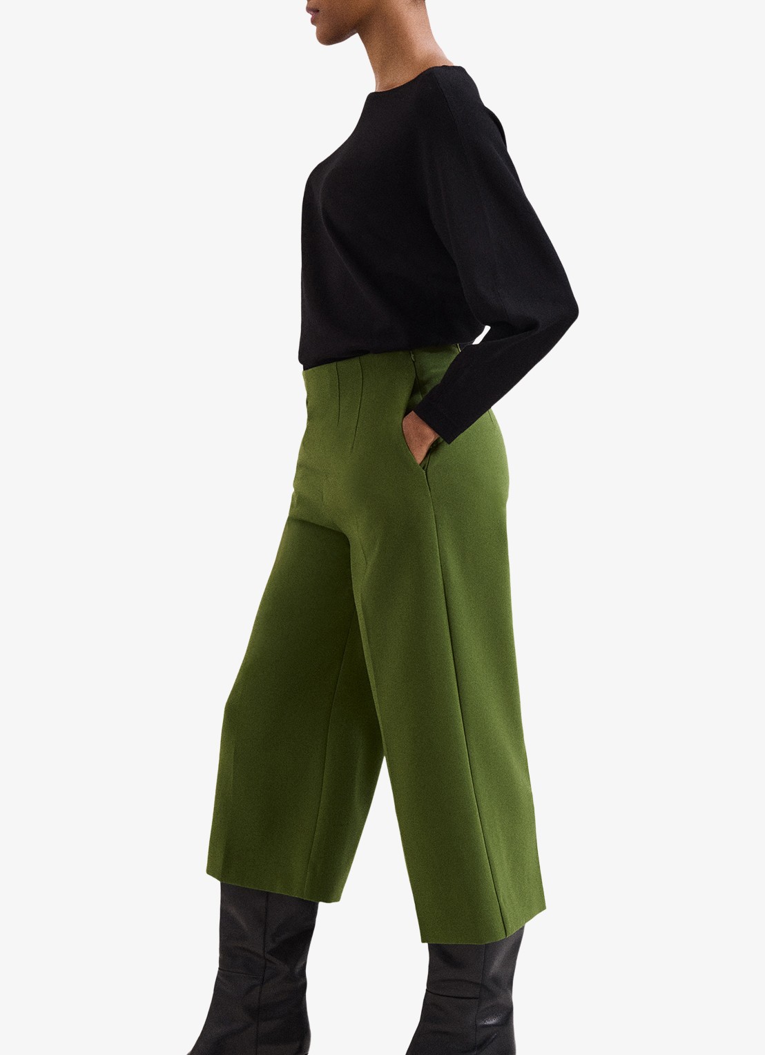 Phase Eight Aubrielle high waist loose fit culotte met steekzakken - detail 5 donkergroen