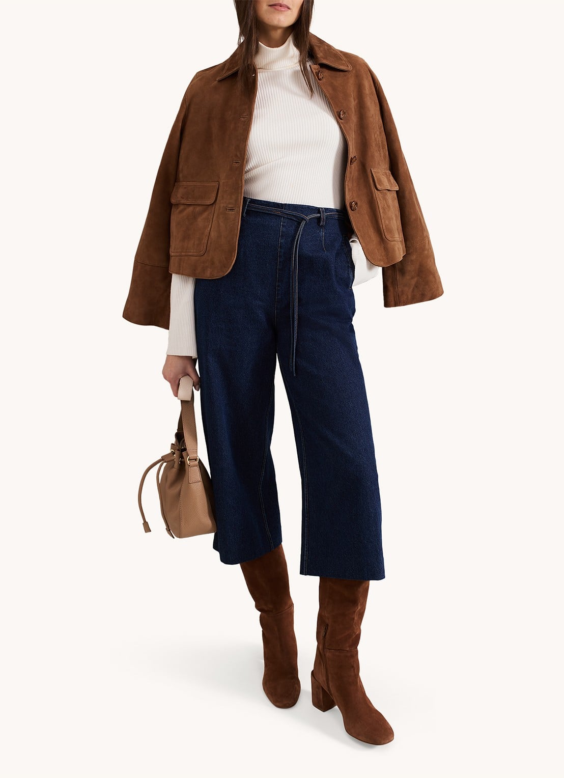 Phase Eight Aubrielle high waist wide fit cullote met donkere wassing - detail 5 denim